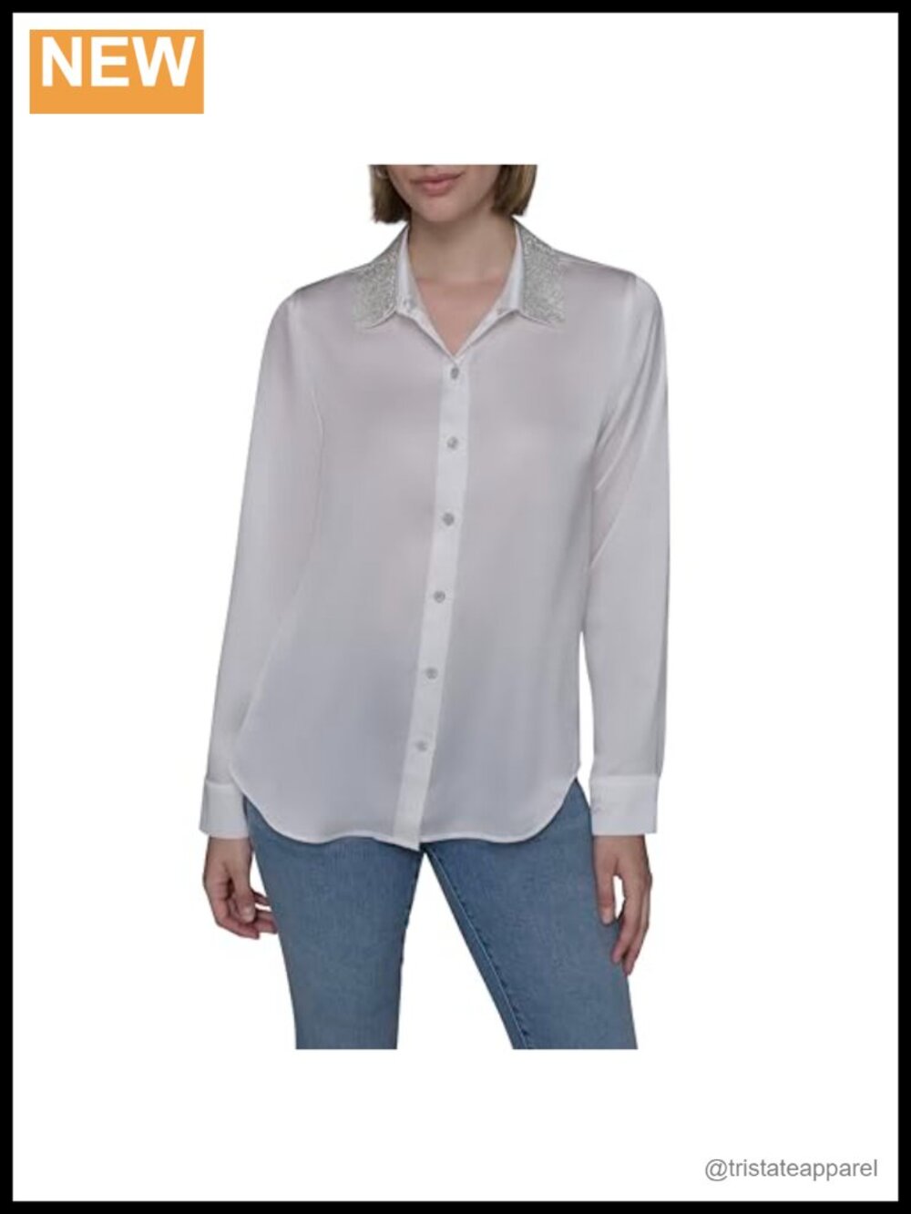 Karl Lagerfeld Collared Long Sleeve Crystal Button Down Shirt